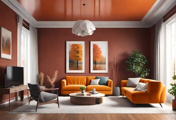 Cozy living room interior inspired by autumn colors