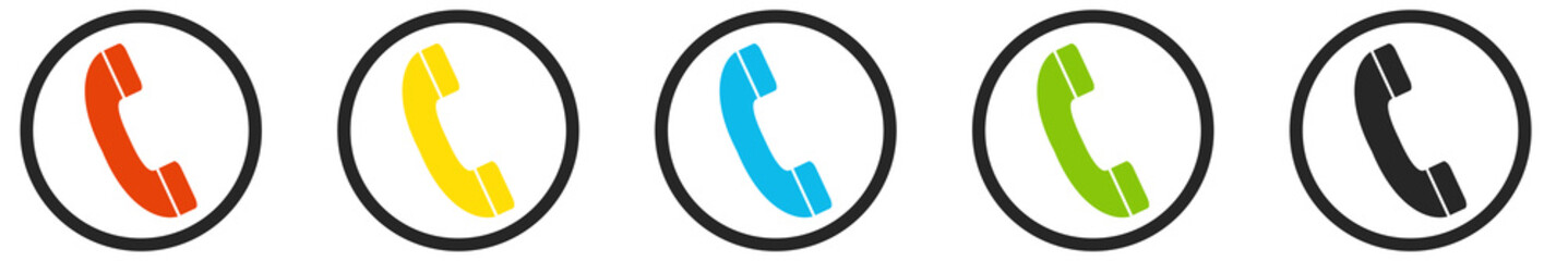 Hotline Kontakt Icons im Kreis in rot, gelb, blau, grün und schwarz - obrazy, fototapety, plakaty