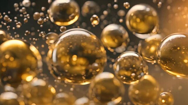 Gold bubbles, abstract golden warm texture background
