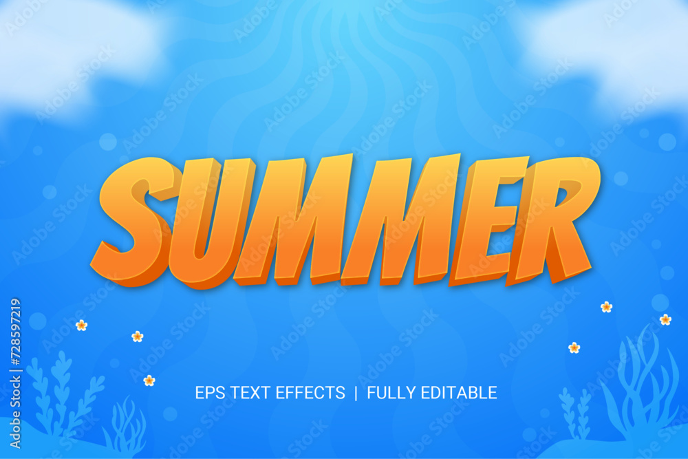 Fototapete Summer font style editable text effect vector