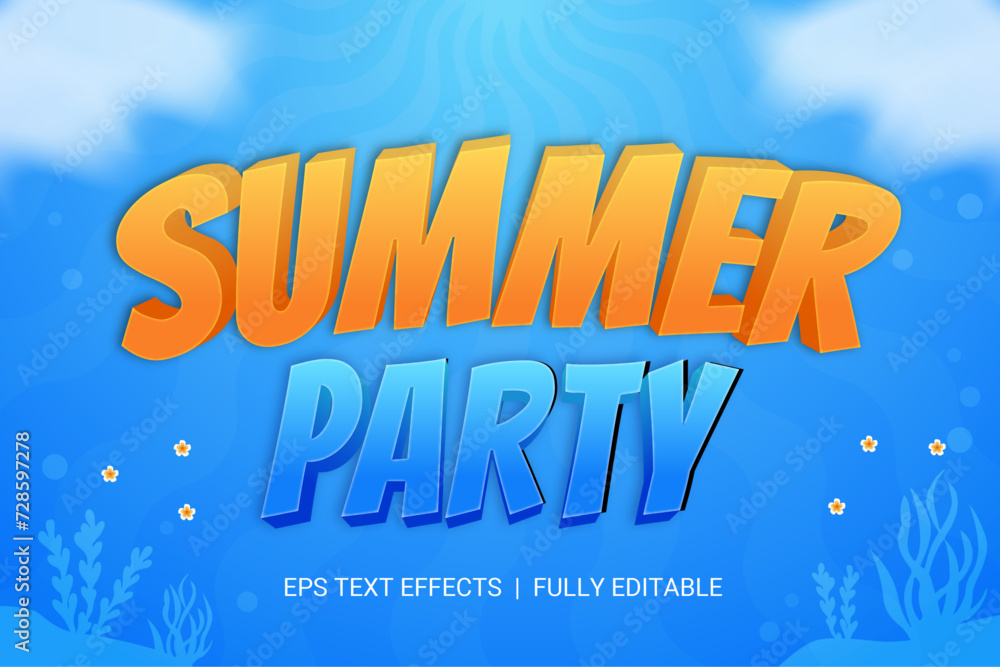 Fototapete summer party font style editable text effect vector