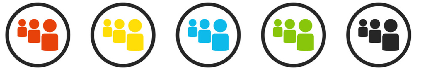 Gruppen Icons im Kreis in rot, gelb, blau, grün und schwarz