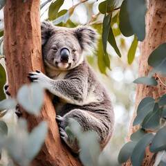 Serene koala peacefully nestled in a eucalyptus tree