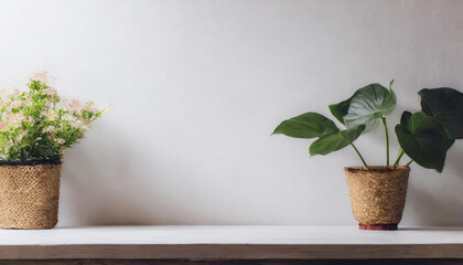 photo empty white wall interior with small plant