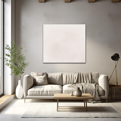 Frame mockup, ISO A paper size. Living room wall poster mockup. Interior mockup with house background. Modern interior design. 3D render