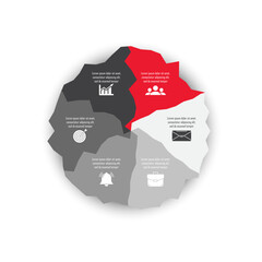 Vector circle chart infographic template for cycle diagram, graph, web design. Business concept with 6 steps, options or processes. Isolated on white background.