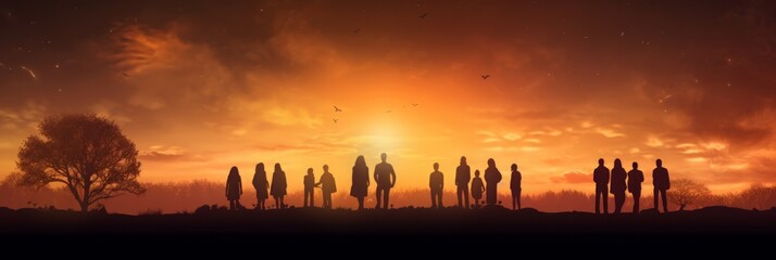Group of People Standing in Front of a Sunset