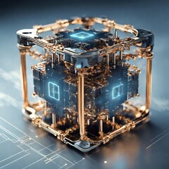 Quantum computing concept with futuristic quantum bits (qubits)