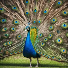Proud peacock displaying its vibrant plumage