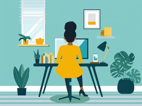 Flat Illustration of a person participating in a virtual team-building activity from home