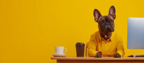 Fotobehang dog Dressed As Businessman Works At Desk On Computer © ksu_ok