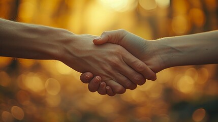 Handshake agreement succeeds at company trade partnership handshake meeting between businessman and businesswoman. Business executive leaders make handshake agreement successful at group board