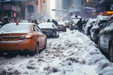 snow collapse in the city, bad weather conditions, traffic jams and failure of public services