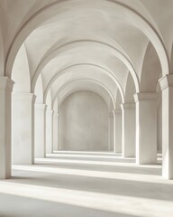 An Empty Hallway With Arches and Columns