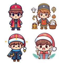 Cute little boy ortodox costume. Vector illustration.