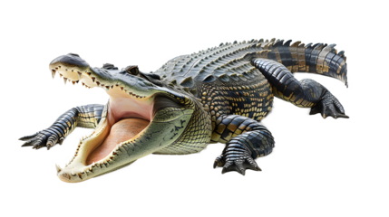 Large Crocodile open mouth isolated on white background. 