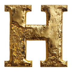 Golden Letter H Isolated on Transparent or White Background, PNG