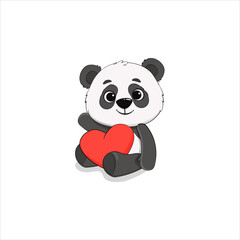 cute cartoon panda with a red heart on white background. Funny panda bear cub. Valentine's day, Mothers day card.