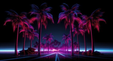 tropical beach palms evoke the essence of retro electronic culture.
