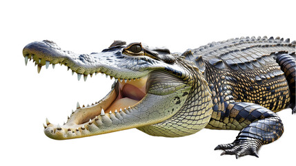 Large Crocodile open mouth isolated on white background.
