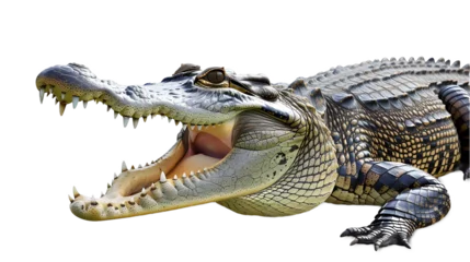 Fotobehang Large Crocodile open mouth isolated on white background. © john