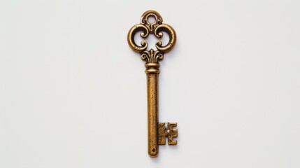 A Golden Key on a White Surface