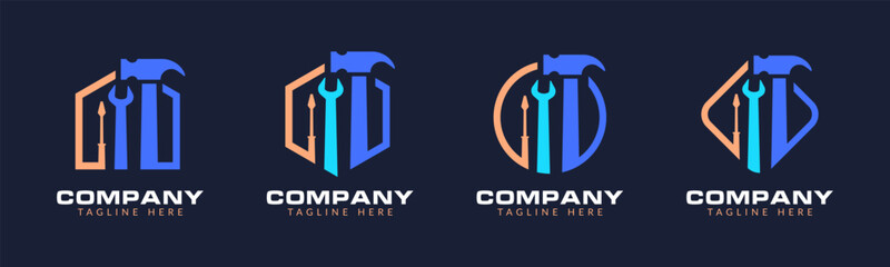 Home renovation logo or construction logo with tools and hardware icon template set