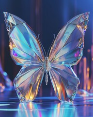 AI generated illustration of a crystal butterfly resting on counter