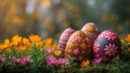 Obraz na płótnie Canvas Happy easter, Easter painted eggs in the basket on wooden rustic table for your decoration in holiday. copy space