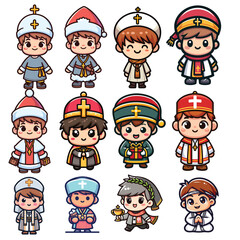 Cute little boy ortodox costume. Vector illustration.