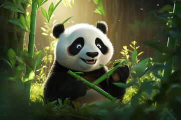 Cute panda playing in the forest