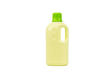 Yellow plastic bottle with cleaning liquid isolated on white background with clipping path.