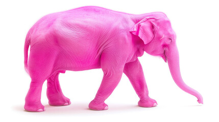 Vibrant pink elephant on white background