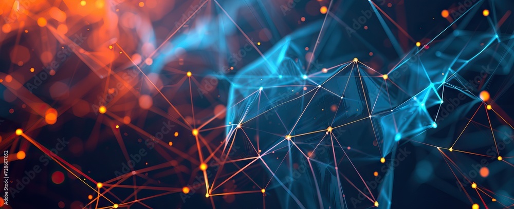Wall mural Abstract digital connection moving dots and lines. Technology background. Network connection structure. AI generated illustration
