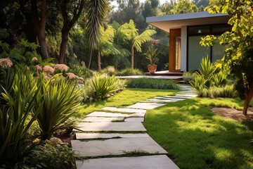 Obraz premium Landscaping in the garden. The path in the garden