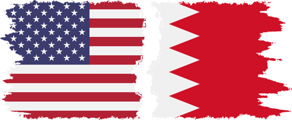 Bahrain and USA grunge flags connection vector