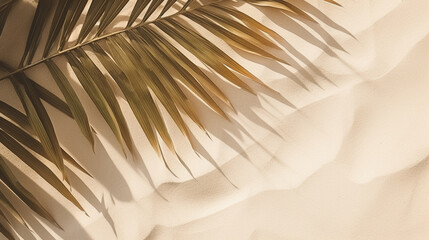 Obraz premium Banner of Palm leaf shadow on sand top view copy space 