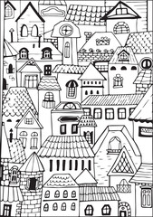 pattern townhouses cottages, European houses in cartoon style. Old city. Vector illustration