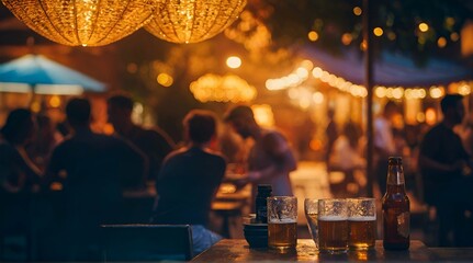Bokeh background of Street Bar beer restaurant. Generative AI - obrazy, fototapety, plakaty