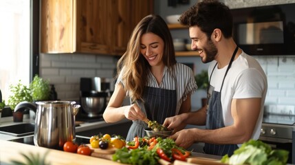 Man and Woman Preparing Food in a Kitchen
