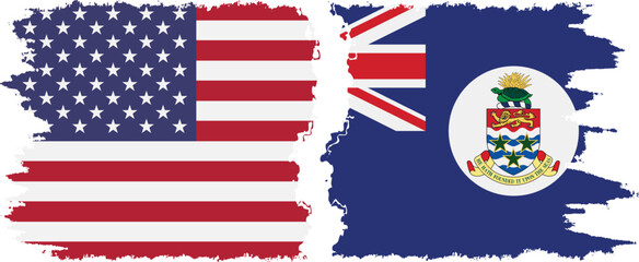 Cayman Islands and USA grunge flags connection vector