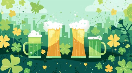 St. Patrick's Day background, flat illustration, colorful green banner