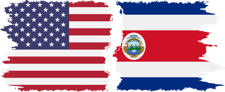 Costa Rica and USA grunge flags connection vector