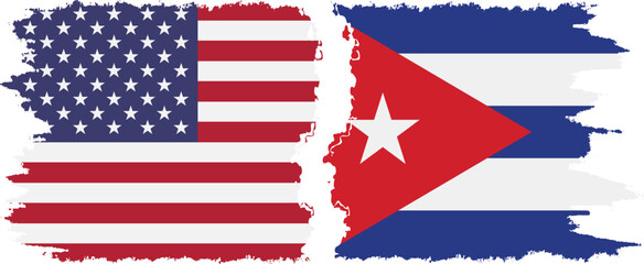 Cuba and USA grunge flags connection vector