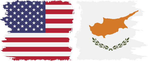 Cyprus and USA grunge flags connection vector