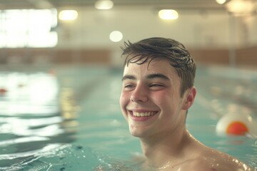 Young Man Swimming in a Swimming Pool