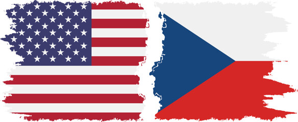 Czech and USA grunge flags connection vector