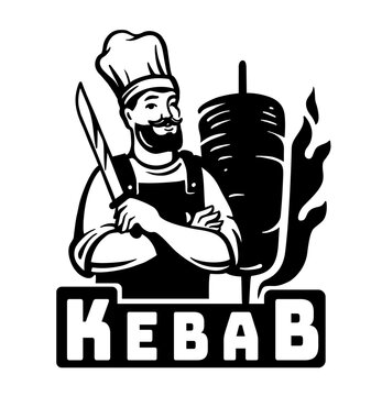 doner kebap man logo emblem. fast food street chef
