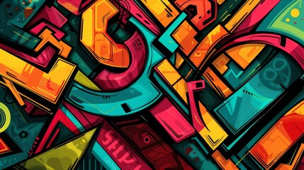 Chaotic Trendy Metaverse Cyber Colorful Abstract Urban Street Art Graffiti Style Vector Illustration Template Background