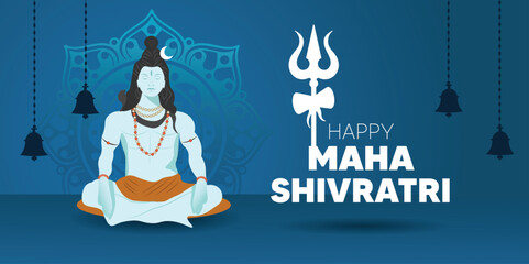 happy maha shivratri lord shankar vector illustration poster